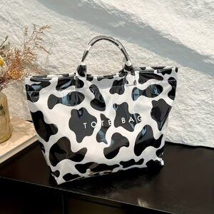 Women’s THE TOTE Handbag PVC -Black & White Cow Print-